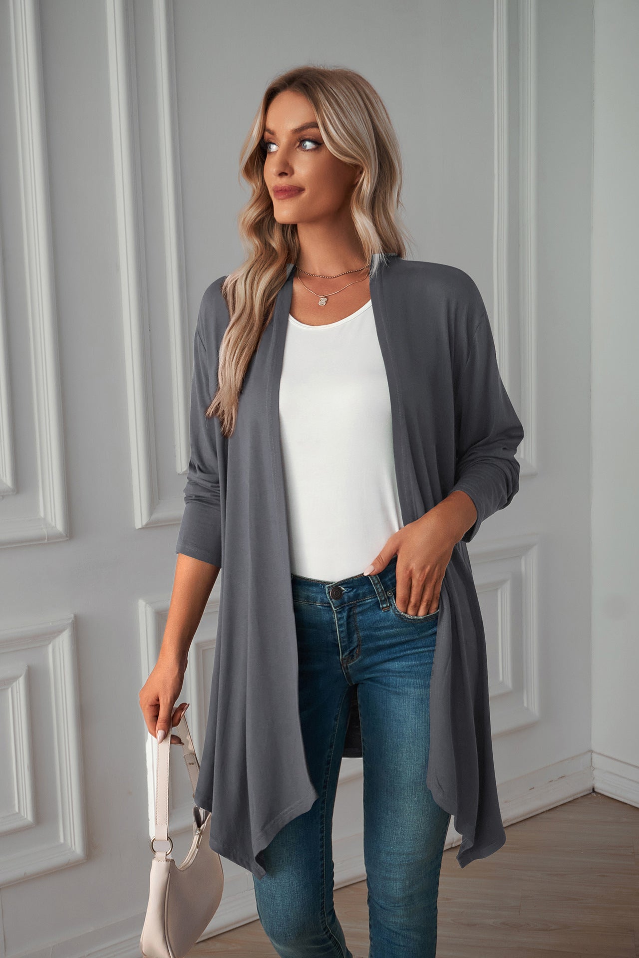 Women's Long Sleeve Cardigan Solid Color Coat Long Top