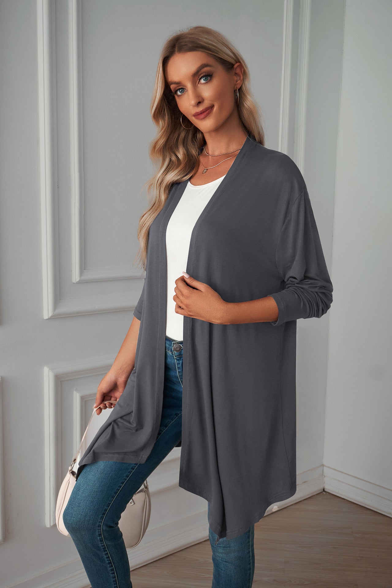 Women's Long Sleeve Cardigan Solid Color Coat Long Top