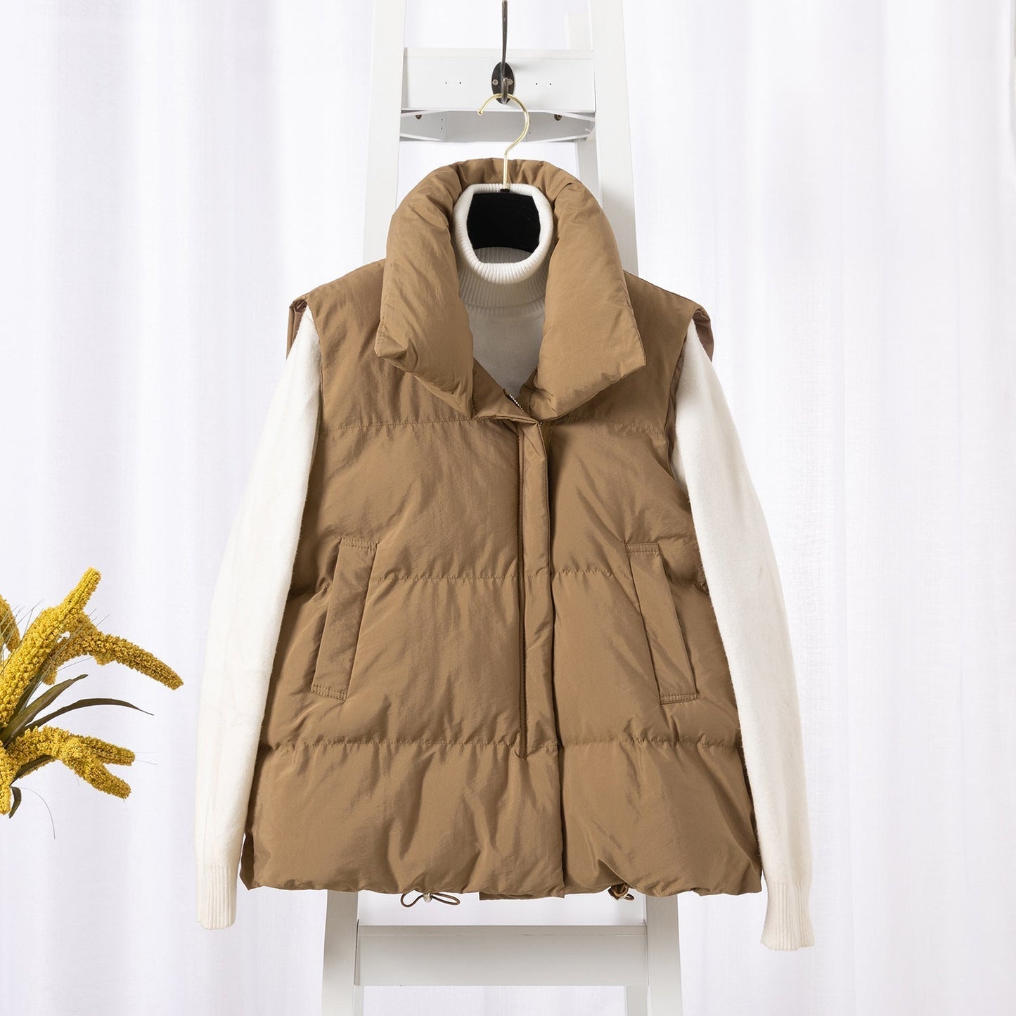 Stand Collar Padded Sleeveless Vest Jacket