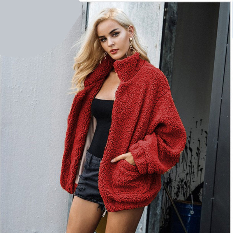 Warm Cardigan Winter Loose Sherpa Fleece Lapel Zipper Jacket