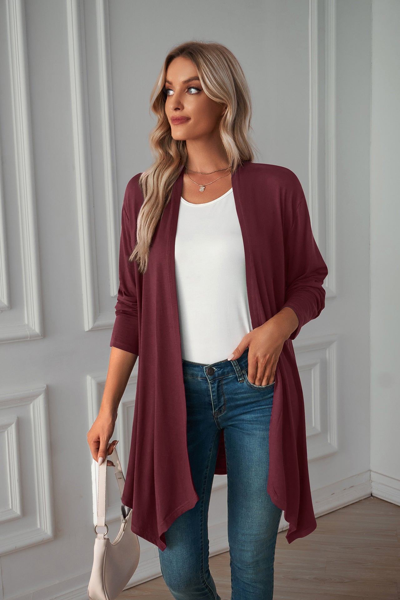 Women's Long Sleeve Cardigan Solid Color Coat Long Top