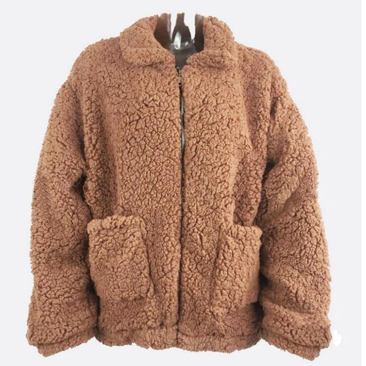 Warm Cardigan Winter Loose Sherpa Fleece Lapel Zipper Jacket