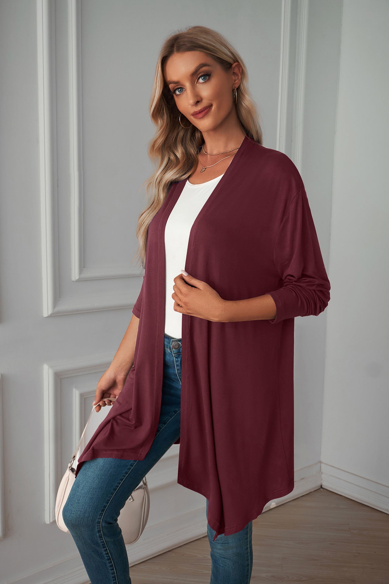 Women's Long Sleeve Cardigan Solid Color Coat Long Top