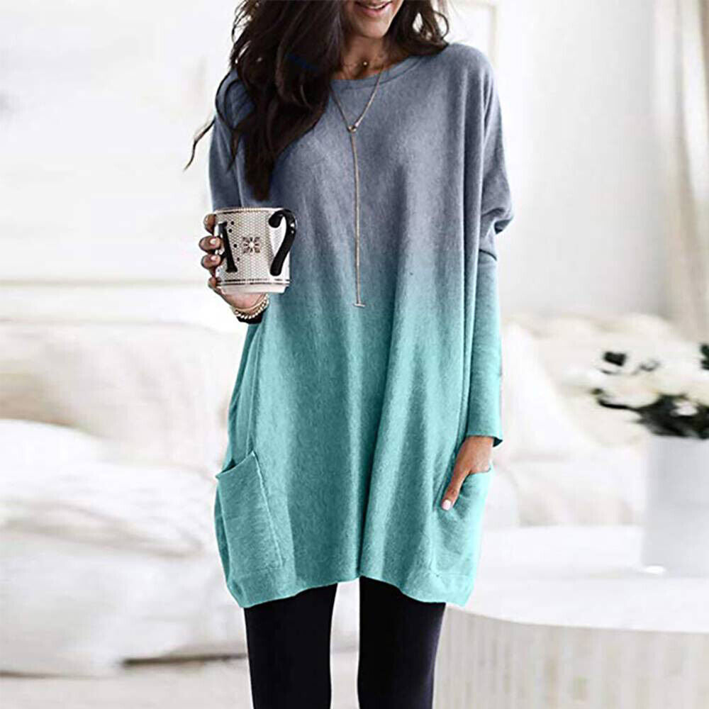 2023 Fall Casual Plus Size Pockets Gradient Pullover