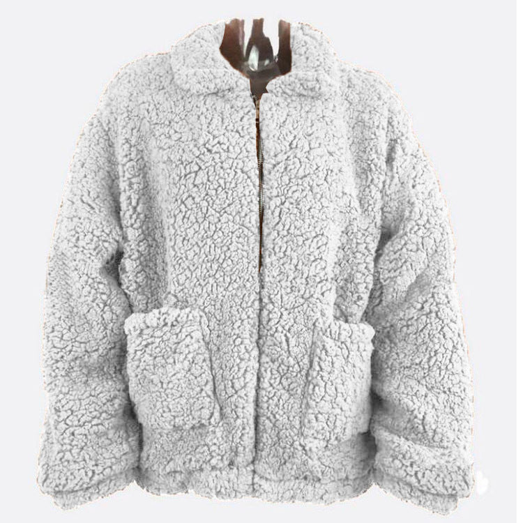 Warm Cardigan Winter Loose Sherpa Fleece Lapel Zipper Jacket