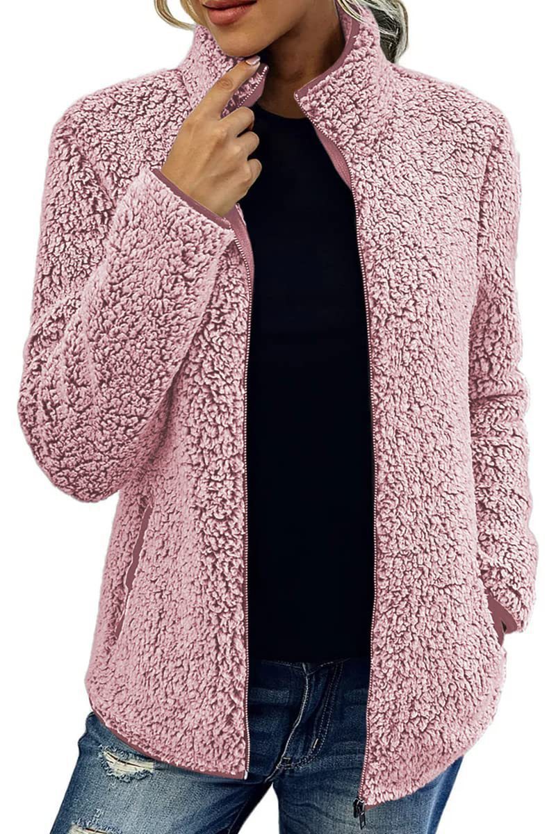 Short Jacket Lapel Zipper Warm Plush Fleece Zipper Casual Coat Top