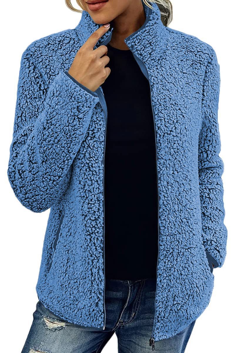 Short Jacket Lapel Zipper Warm Plush Fleece Zipper Casual Coat Top