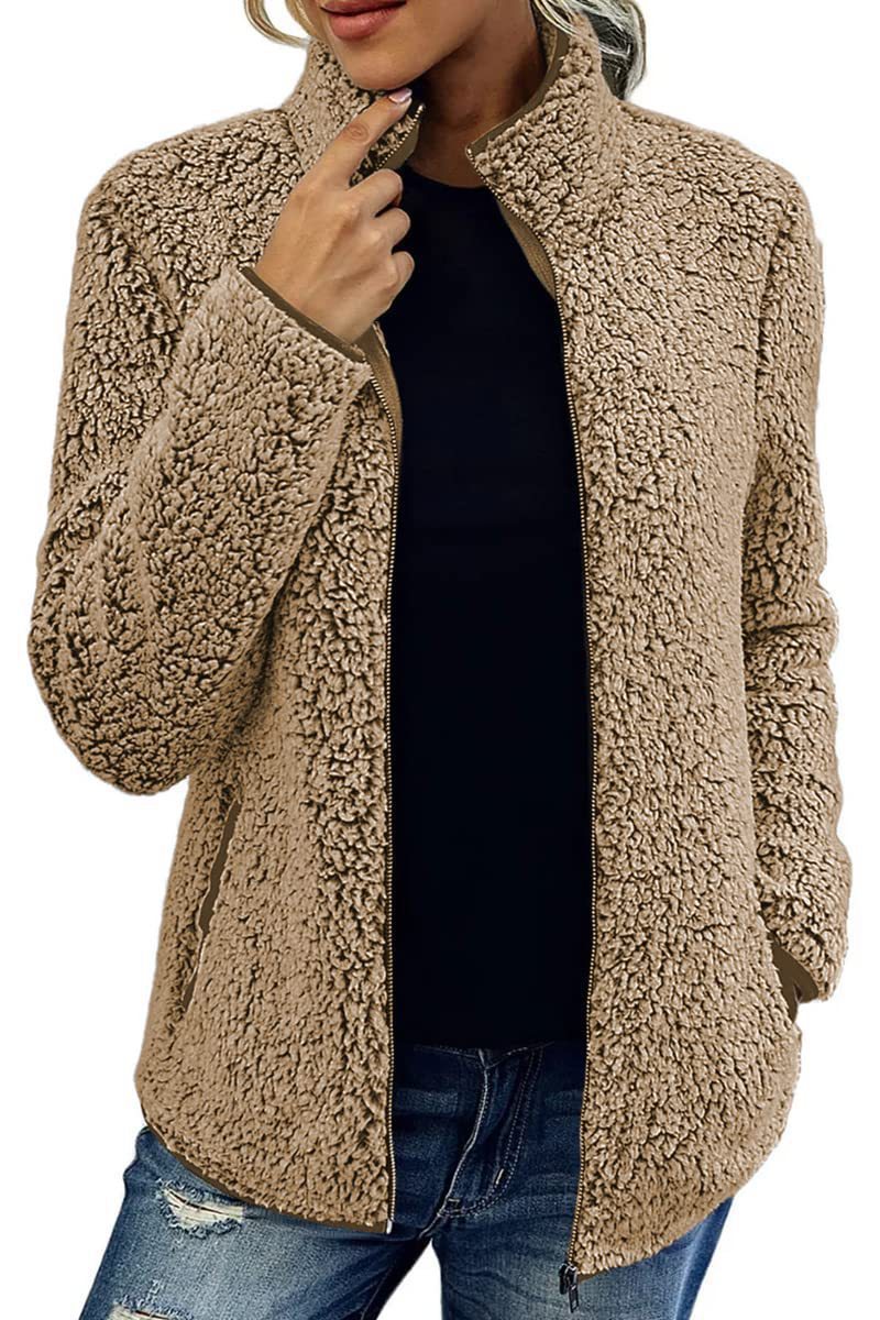 Short Jacket Lapel Zipper Warm Plush Fleece Zipper Casual Coat Top