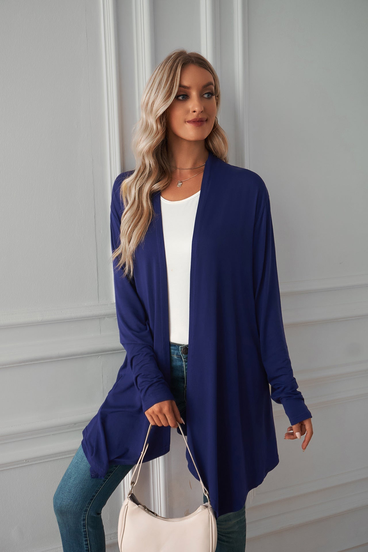 Women's Long Sleeve Cardigan Solid Color Coat Long Top