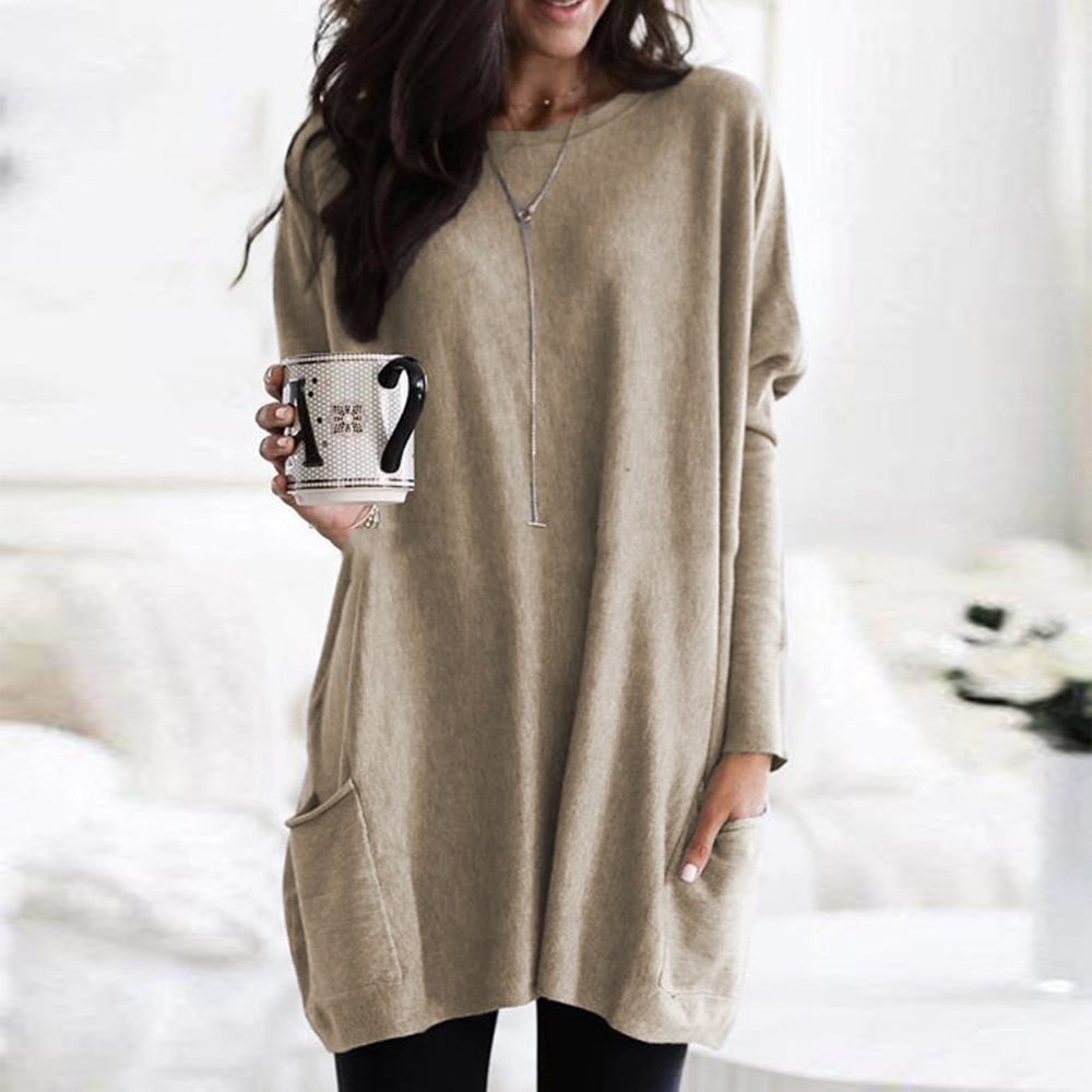 2023 Fall Casual Plus Size Pockets Solid Pullover