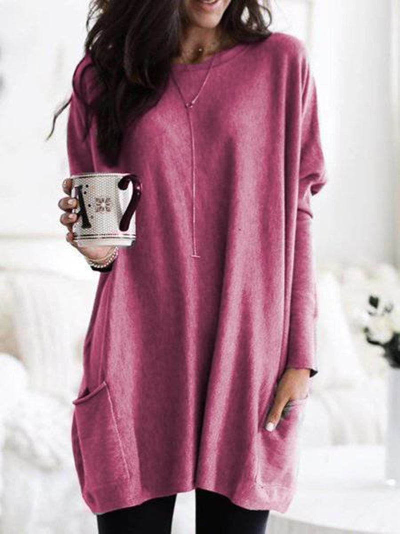 2023 Fall Casual Plus Size Pockets Solid Pullover