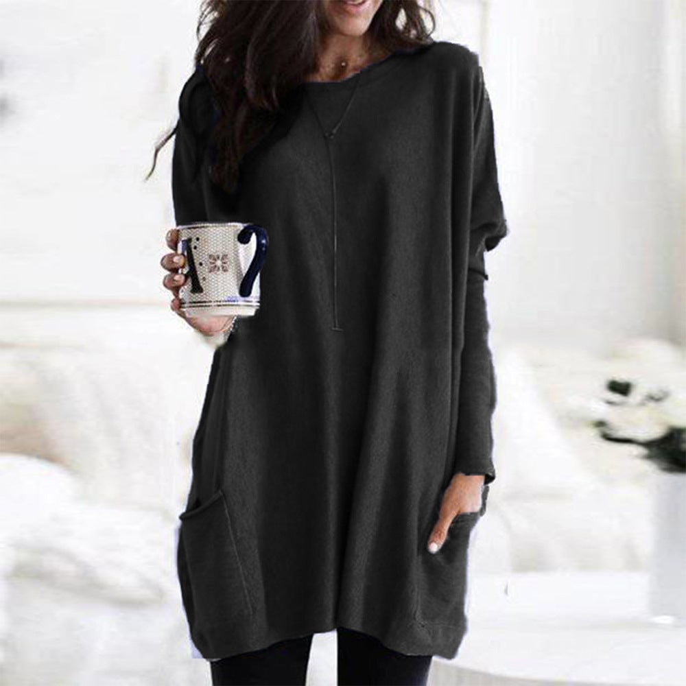 2023 Fall Casual Plus Size Pockets Solid Pullover