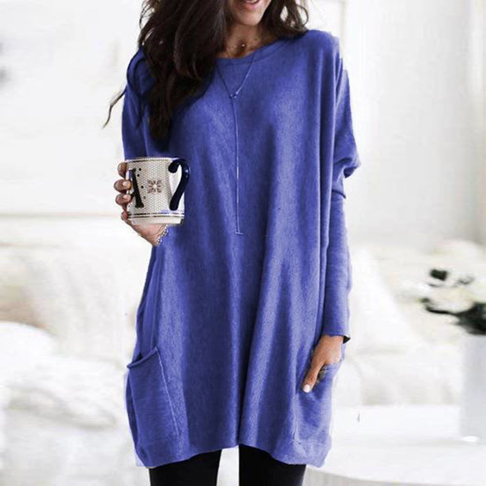 2023 Fall Casual Plus Size Pockets Solid Pullover