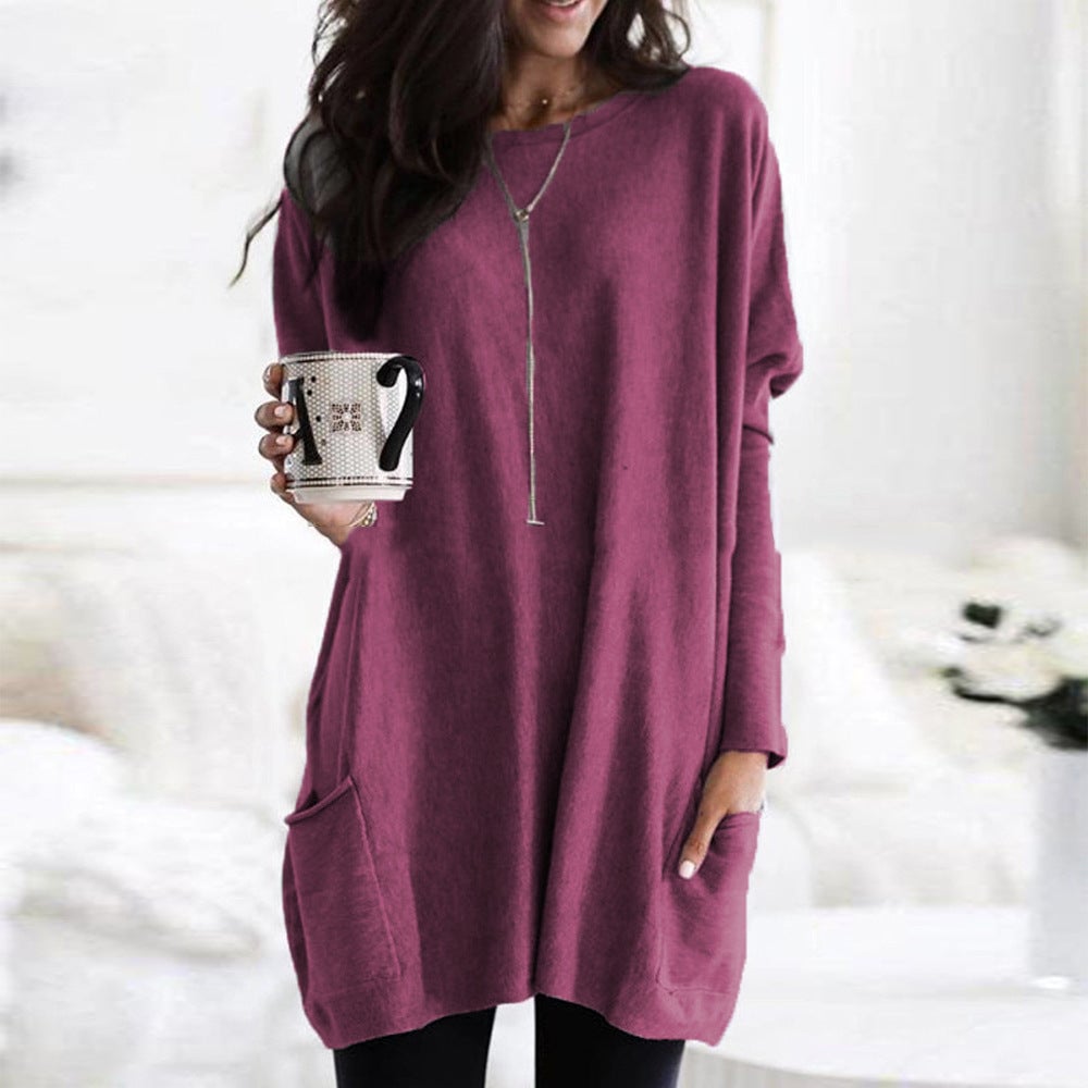 2023 Fall Casual Plus Size Pockets Solid Pullover